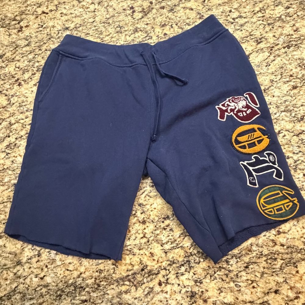 Polo Ralph Lauren Men XXL Navy Blue Fleece Varsity Patch Sweat Shorts Raw Hem ws